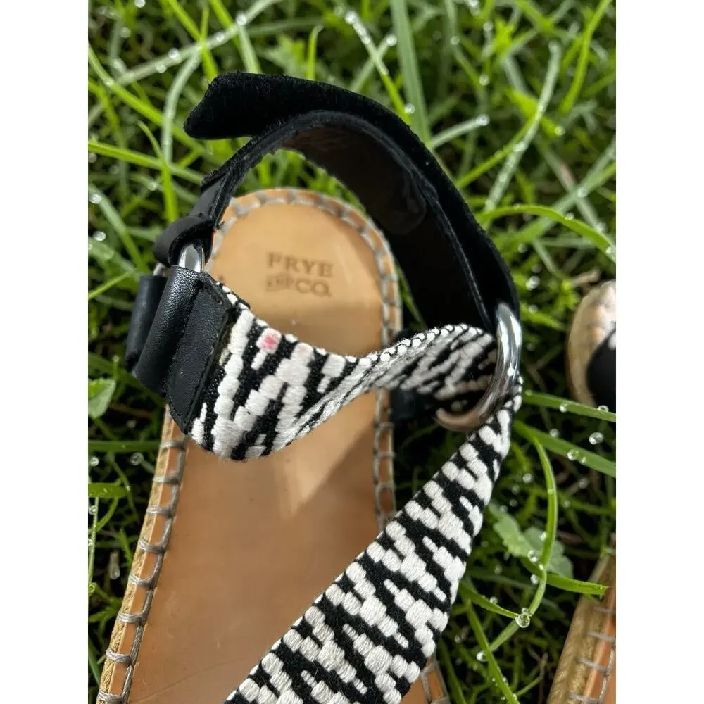 Frye & Co. Kole Asymmetrical Sandals Sz 7 M Black White Straps Espadrille Shoes - Picture 3 of 11